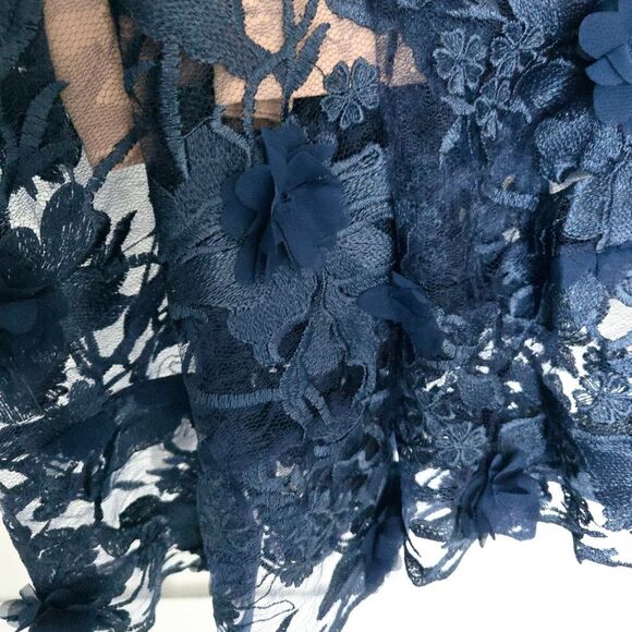 Dress the Population Womens Audrey Midi A-Line 3D Floral Dress Navy Nude Medium - Picture 8 of 13